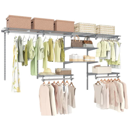 4-8 Feet Closet Organizers and Storage System with Hanging Rod for Laundry Bedroom-Grey Costway
