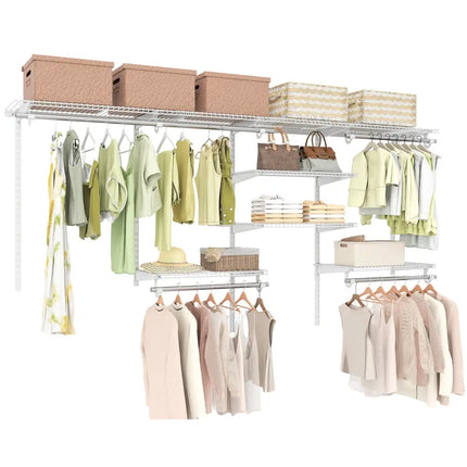 4-8 Feet Closet Organizers and Storage System with Hanging Rod for Laundry Bedroom-White Costway