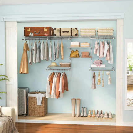 4-8 Feet Closet Organizers and Storage System with Hanging Rod for Laundry Bedroom-White Costway