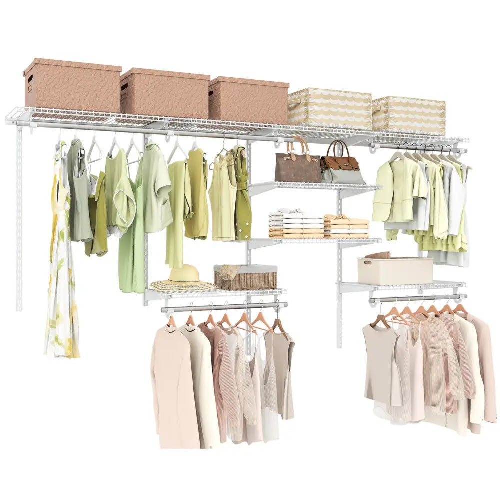 4-8 Feet Closet Organizers and Storage System with Hanging Rod for Laundry Bedroom-White - White - Coat Racks & Hall