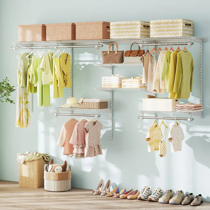 4-8 Feet Closet Organizers and Storage System with Hanging Rod for Laundry Bedroom-White Costway