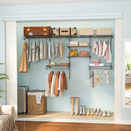 4-8 Feet Closet Organizers and Storage System with Hanging Rod for Laundry Bedroom-Grey Costway