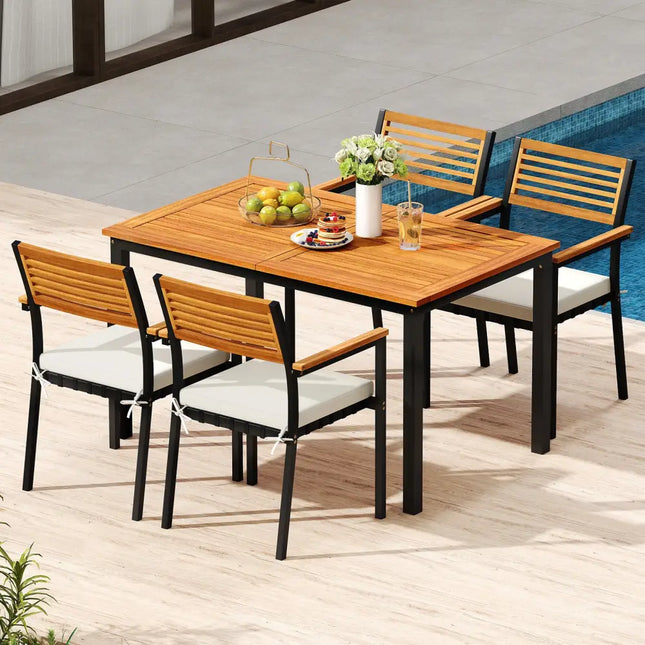 4-8 Person Extendable Solid Wood Dining Table with Umbrella Hole - Patio Dining Tables