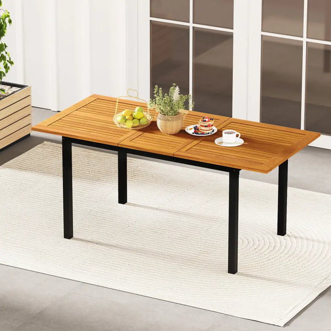 4-8 Person Extendable Solid Wood Dining Table with Umbrella Hole - Patio Dining Tables