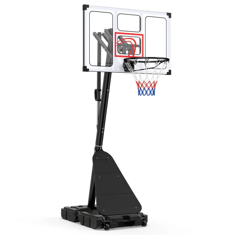 4.9-10 Feet Portable Basketball Hoop 10 Levels Adjustable with Fillable Base and Ball Storage - Black & White - Sport