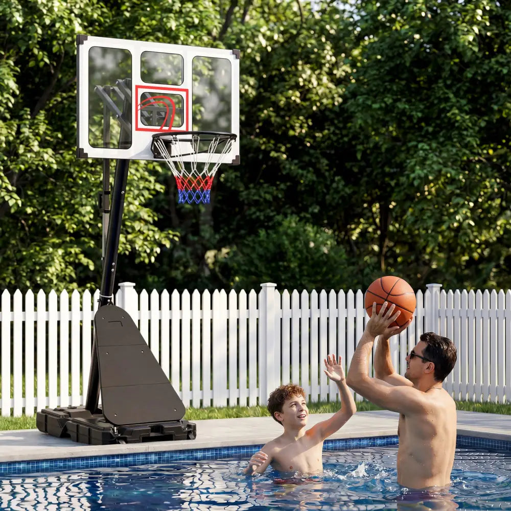 4.9-10 Feet Portable Basketball Hoop 10 Levels Adjustable with Fillable Base and Ball Storage - Black & White - Sport