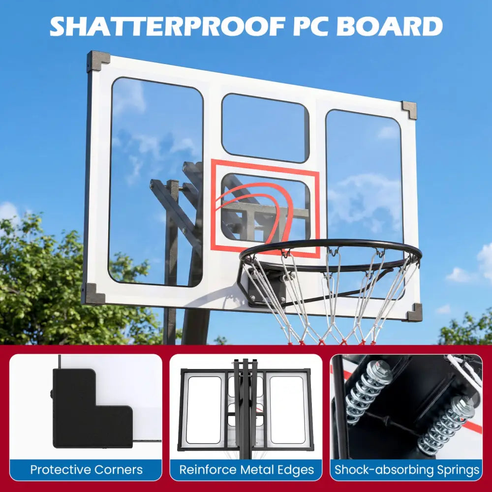 4.9-10 Feet Portable Basketball Hoop 10 Levels Adjustable with Fillable Base and Ball Storage - Black & White - Sport