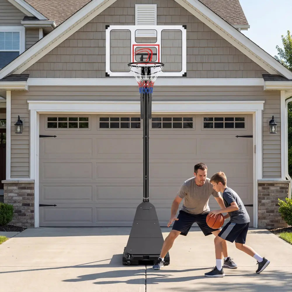 4.9-10 Feet Portable Basketball Hoop 10 Levels Adjustable with Fillable Base and Ball Storage - Black & White - Sport