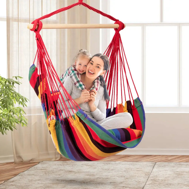 4 Color Deluxe Hammock Rope Chair Porch Yard Tree Hanging Air Swing Outdoor-Dark Red - Red - Hammocks