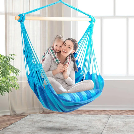 4 Color Deluxe Hammock Rope Chair Porch Yard Tree Hanging Air Swing Outdoor-Navy - Blue - Hammocks