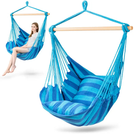 4 Color Deluxe Hammock Rope Chair Porch Yard Tree Hanging Air Swing Outdoor-Navy - Blue - Hammocks