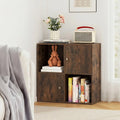 4-Cube Bookcase 3-Tier Bookshelf with Dual Anti-Tipping Kits and 2 Cabinets-Brown - Brown - Bookcases