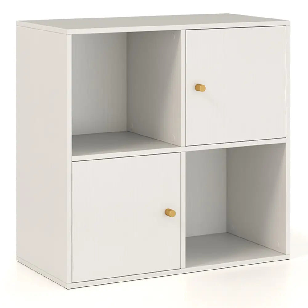 4-Cube Bookcase 3-Tier Bookshelf with Dual Anti-Tipping Kits and 2 Cabinets-White - White - Bookcases