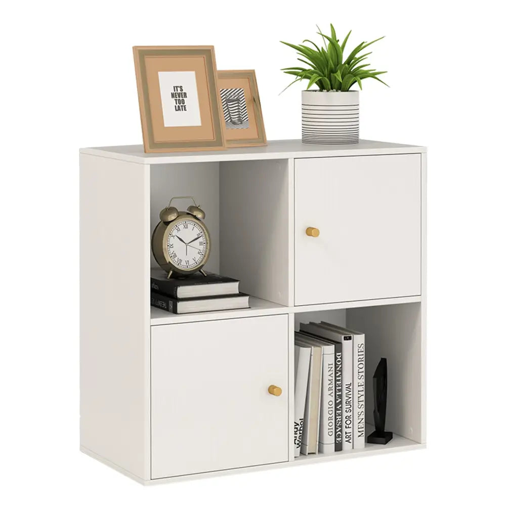 4-Cube Bookcase 3-Tier Bookshelf with Dual Anti-Tipping Kits and 2 Cabinets-White - White - Bookcases