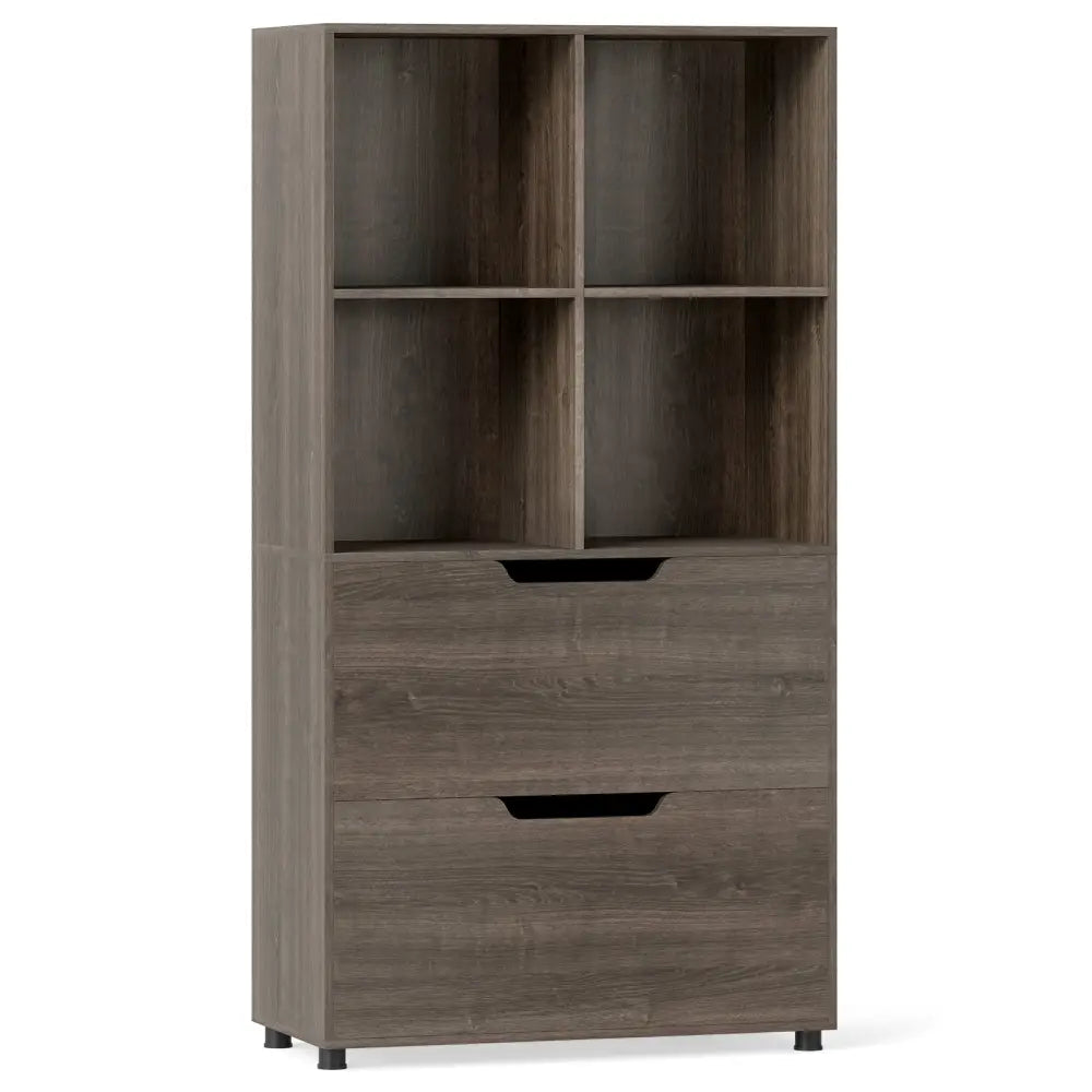 4-Cube Bookcase with 2 Drawers 51 inch 5-Tier Tall Freestanding Bookshelf-Gray - Gray - Bookcases