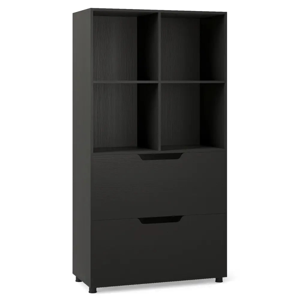 4-Cube Bookcase with 2 Drawers 51 inch 5-Tier Tall Freestanding Bookshelf-Black - Black - Bookcases