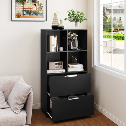 4-Cube Bookcase with 2 Drawers 51 inch 5-Tier Tall Freestanding Bookshelf-Black Costway