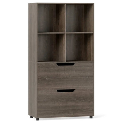 4-Cube Bookcase with 2 Drawers 51 inch 5-Tier Tall Freestanding Bookshelf-Gray Costway