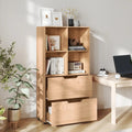 4-Cube Bookcase with 2 Drawers 51 inch 5-Tier Tall Freestanding Bookshelf-Natural - Natural - Bookcases