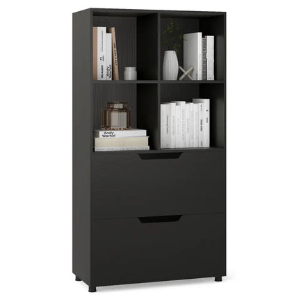 4-Cube Bookcase with 2 Drawers 51 inch 5-Tier Tall Freestanding Bookshelf-Black Costway