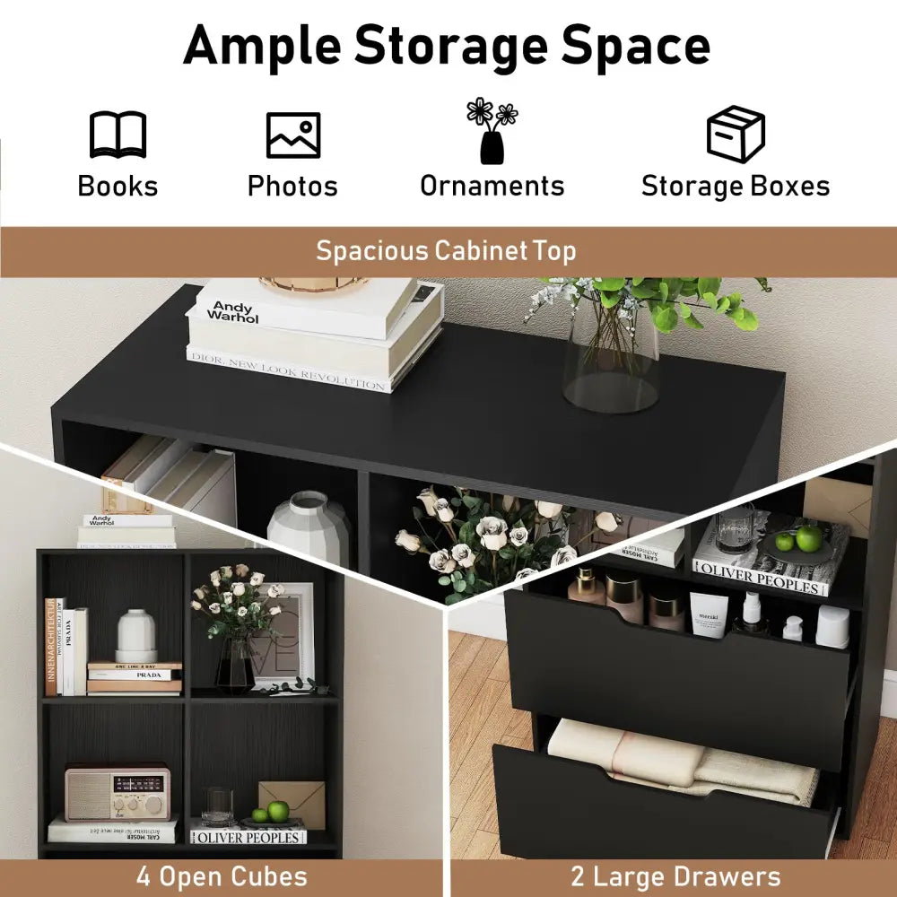 4-Cube Bookcase with 2 Drawers 51 inch 5-Tier Tall Freestanding Bookshelf-Black - Black - Bookcases