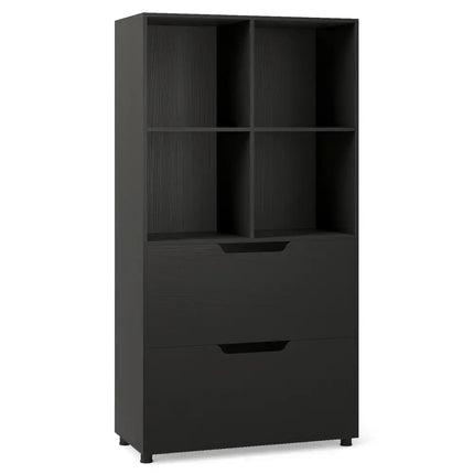 4-Cube Bookcase with 2 Drawers 51 inch 5-Tier Tall Freestanding Bookshelf-Black Costway