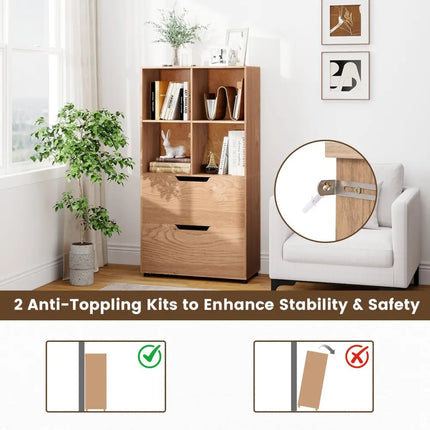 4-Cube Bookcase with 2 Drawers 51 inch 5-Tier Tall Freestanding Bookshelf-Natural Costway