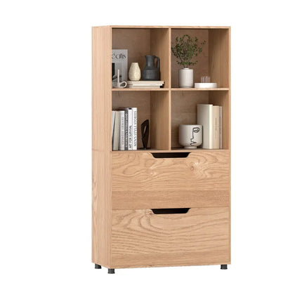 4-Cube Bookcase with 2 Drawers 51 inch 5-Tier Tall Freestanding Bookshelf-Natural Costway