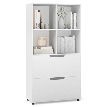 4-Cube Bookcase with 2 Drawers 51 inch 5-Tier Tall Freestanding Bookshelf-White Costway
