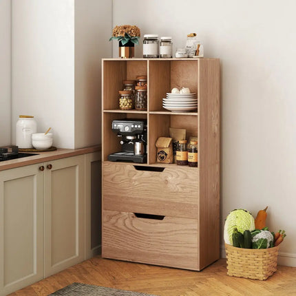 4-Cube Bookcase with 2 Drawers 51 inch 5-Tier Tall Freestanding Bookshelf-Natural Costway