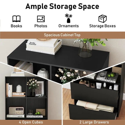 4-Cube Bookcase with 2 Drawers 51 inch 5-Tier Tall Freestanding Bookshelf-Black Costway
