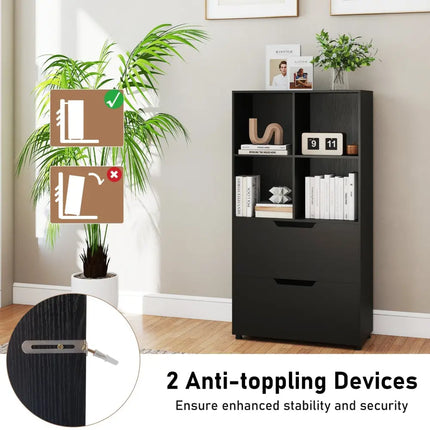 4-Cube Bookcase with 2 Drawers 51 inch 5-Tier Tall Freestanding Bookshelf-Black Costway