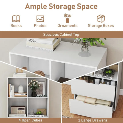 4-Cube Bookcase with 2 Drawers 51 inch 5-Tier Tall Freestanding Bookshelf-White Costway