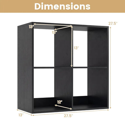 4 Cube Bookshelf with Back Guardrail for Living Room Bedroom-Black Costway