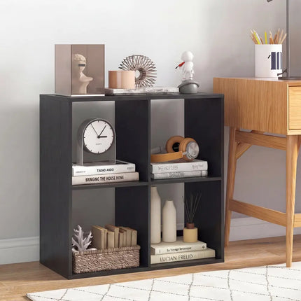 4 Cube Bookshelf with Back Guardrail for Living Room Bedroom-Black Costway