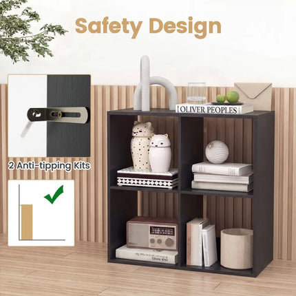 4 Cube Bookshelf with Back Guardrail for Living Room Bedroom-Black Costway