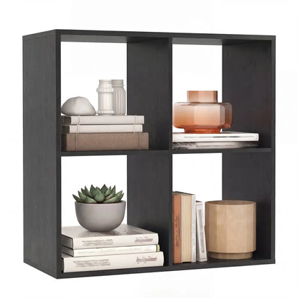 4 Cube Bookshelf with Back Guardrail for Living Room Bedroom-Black Costway