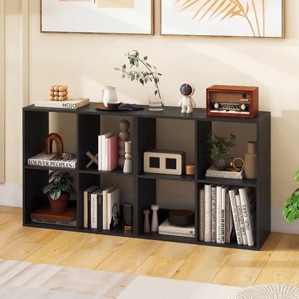 4 Cube Bookshelf with Back Guardrail for Living Room Bedroom-Black Costway