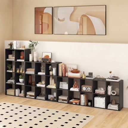 4 Cube Bookshelf with Back Guardrail for Living Room Bedroom-Black Costway