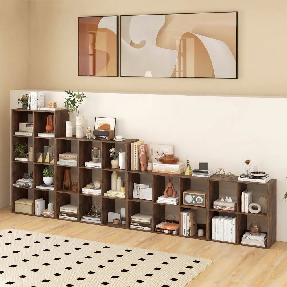 4 Cube Bookshelf with Back Guardrail for Living Room Bedroom-Coffee - Coffee - Bookcases