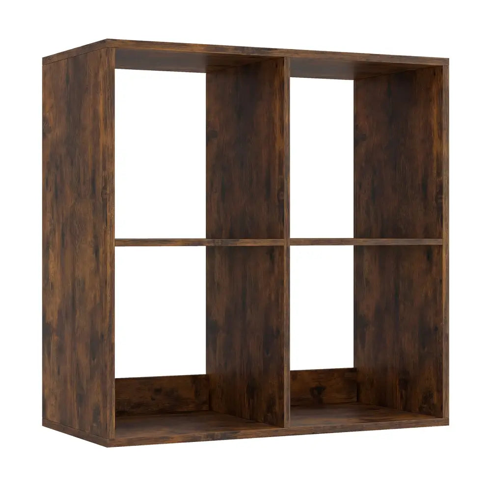 4 Cube Bookshelf with Back Guardrail for Living Room Bedroom-Coffee - Coffee - Bookcases