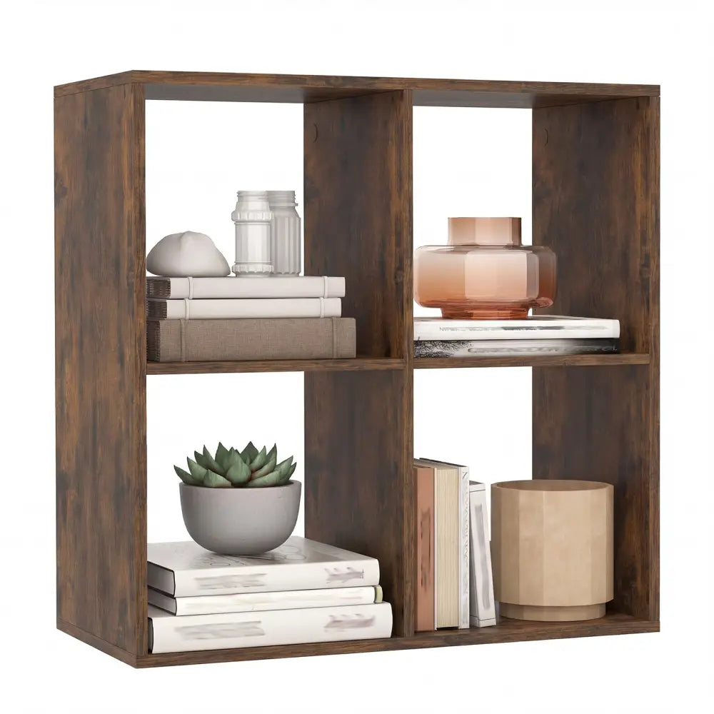 4 Cube Bookshelf with Back Guardrail for Living Room Bedroom-Coffee - Coffee - Bookcases