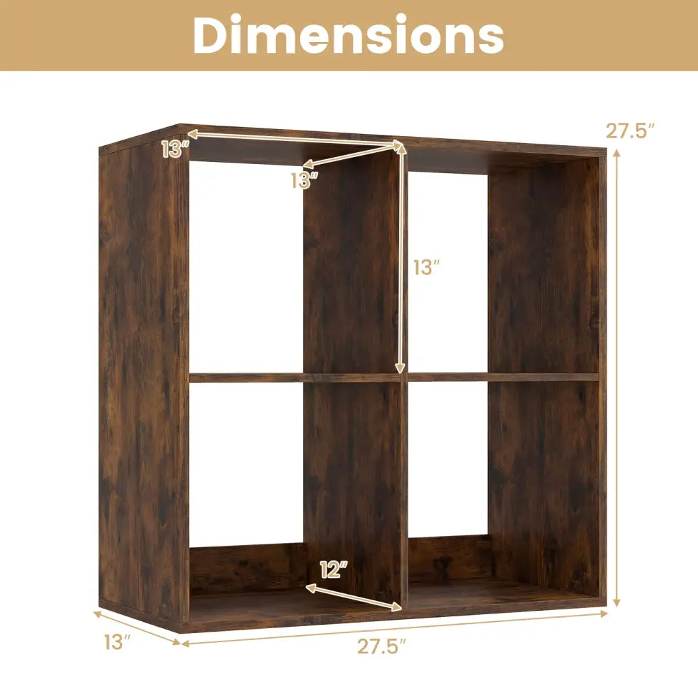 4 Cube Bookshelf with Back Guardrail for Living Room Bedroom-Coffee - Coffee - Bookcases