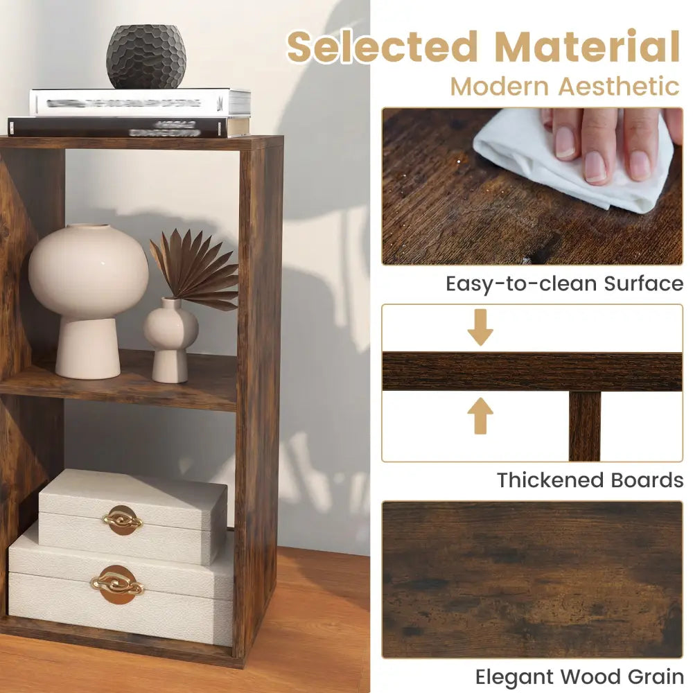 4 Cube Bookshelf with Back Guardrail for Living Room Bedroom-Coffee - Coffee - Bookcases