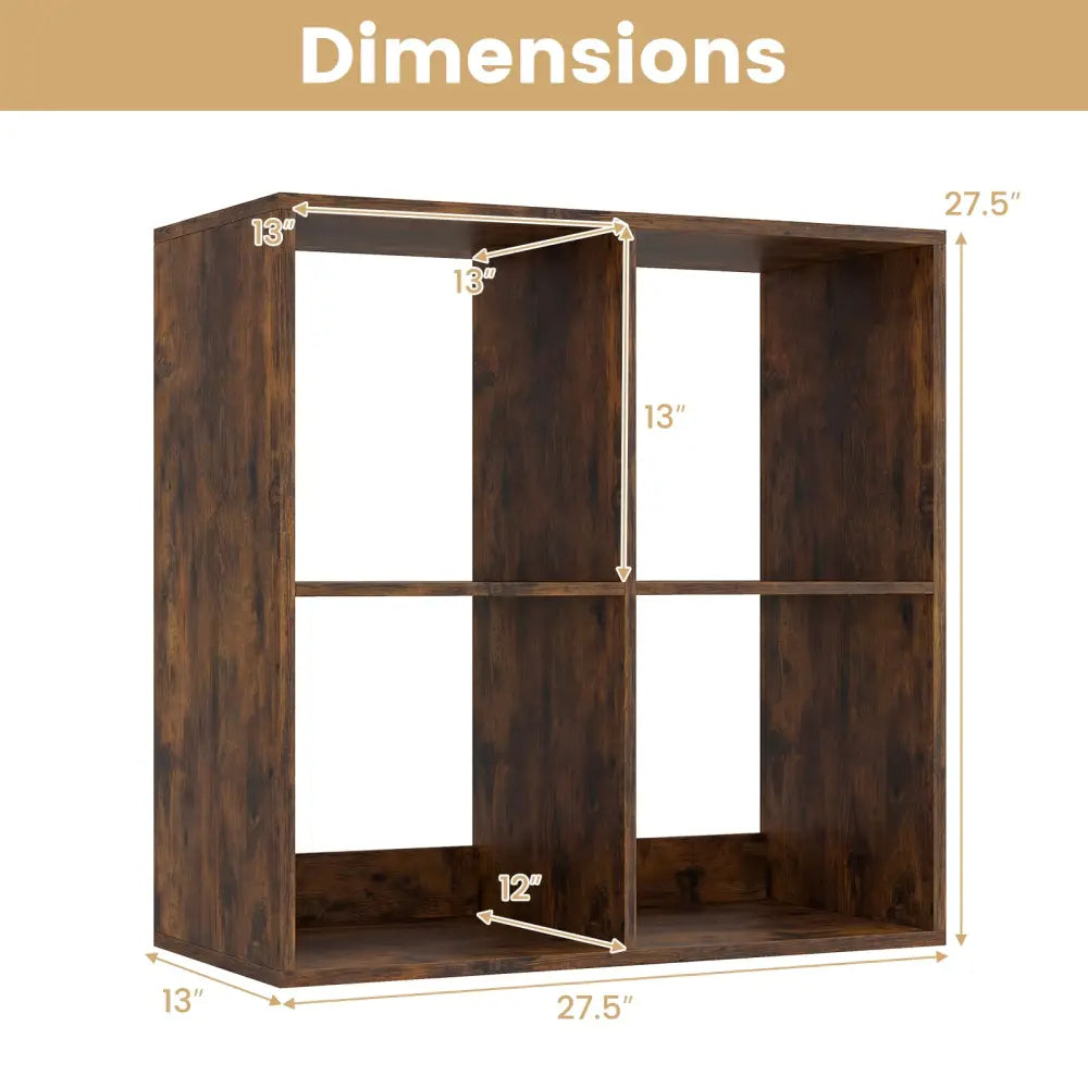 4 Cube Bookshelf with Back Guardrail for Living Room Bedroom-Coffee - Coffee - Bookcases