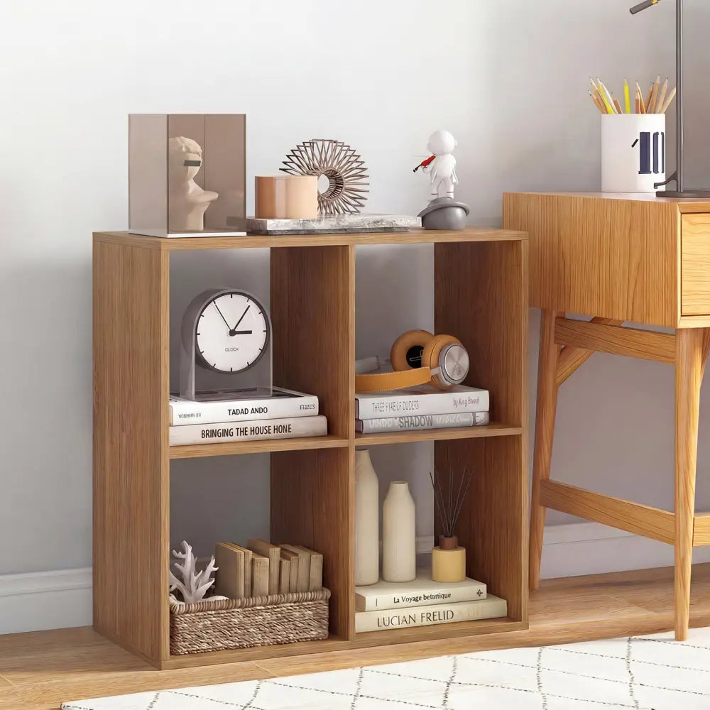 4 Cube Bookshelf with Back Guardrail for Living Room Bedroom-Natural - Natural - Bookcases