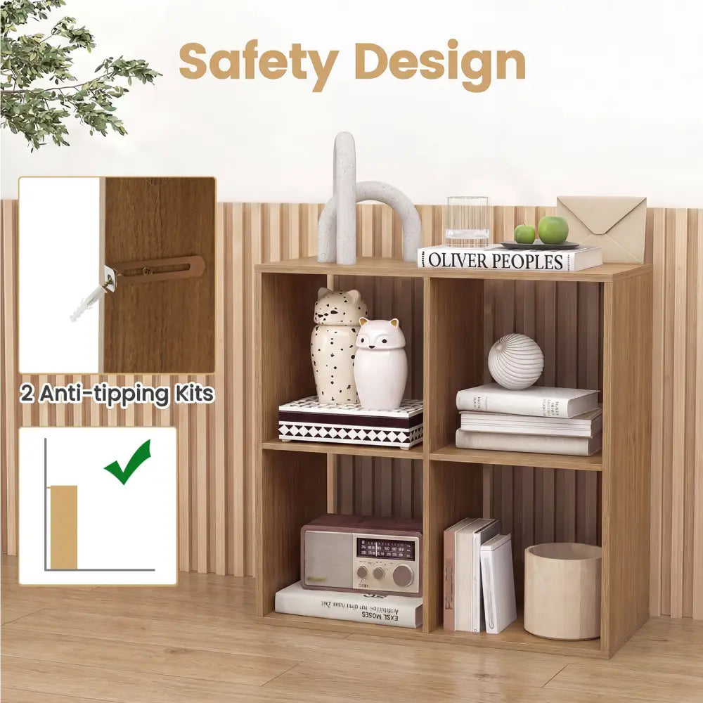 4 Cube Bookshelf with Back Guardrail for Living Room Bedroom-Natural - Natural - Bookcases