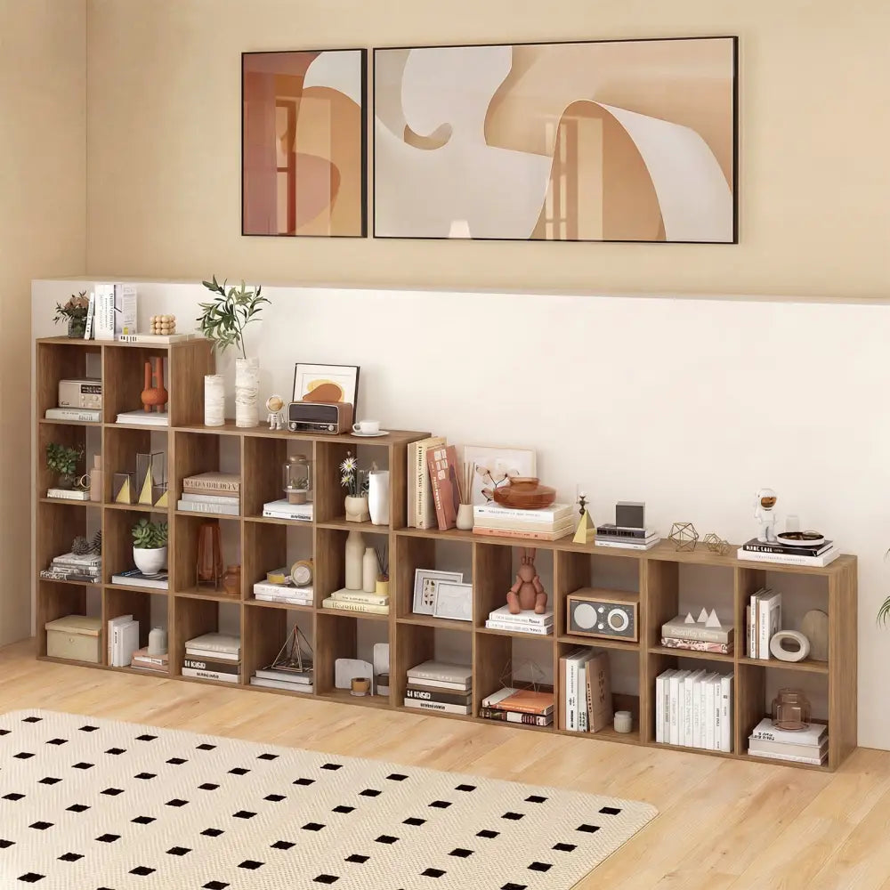 4 Cube Bookshelf with Back Guardrail for Living Room Bedroom-Natural - Natural - Bookcases