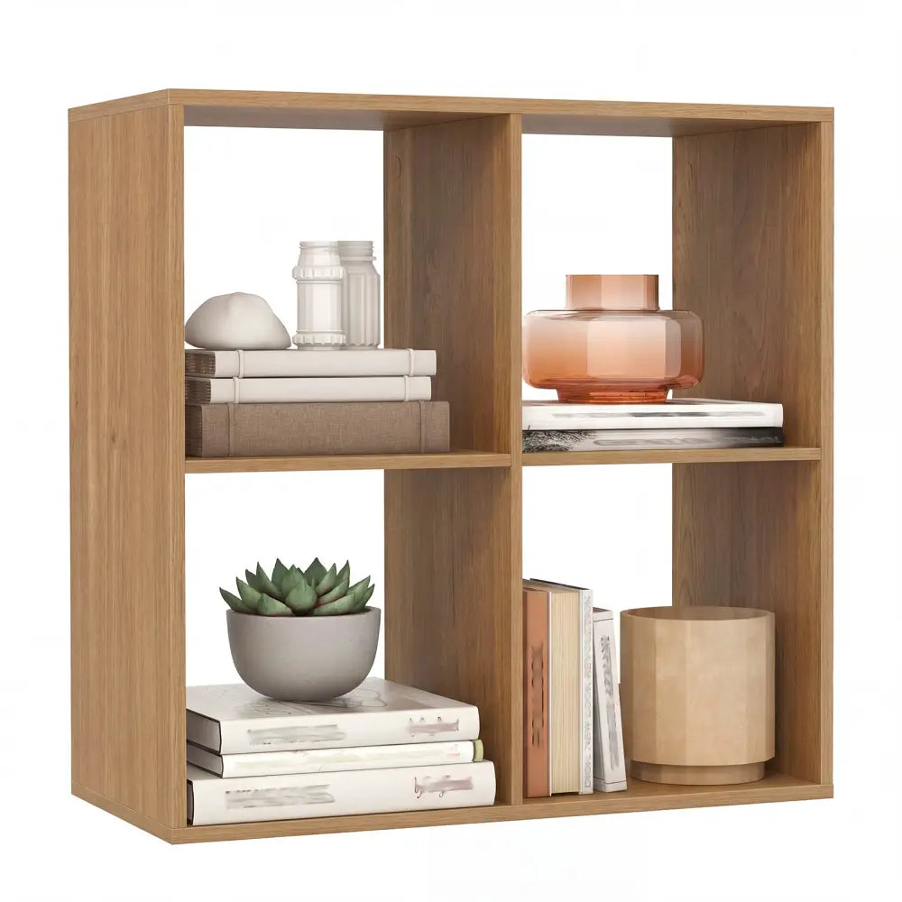 4 Cube Bookshelf with Back Guardrail for Living Room Bedroom-Natural - Natural - Bookcases