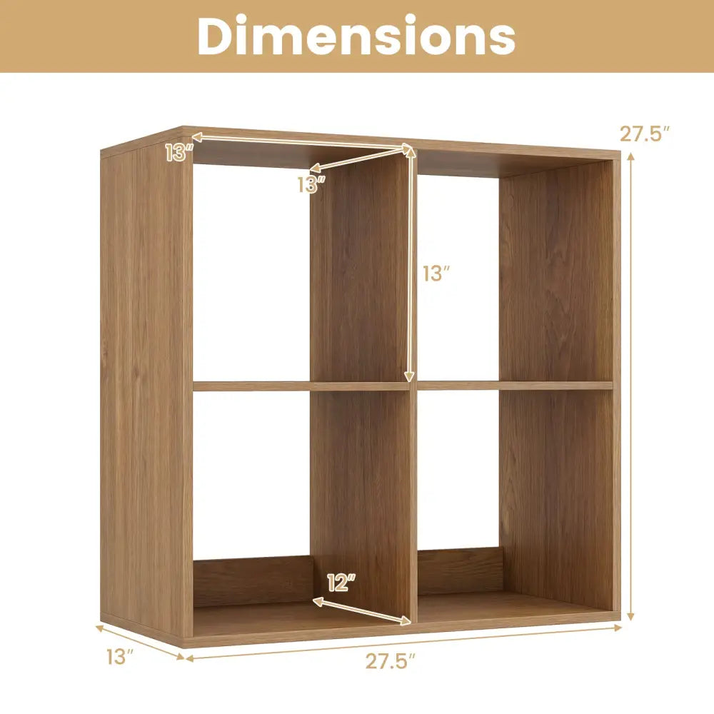 4 Cube Bookshelf with Back Guardrail for Living Room Bedroom-Natural - Natural - Bookcases